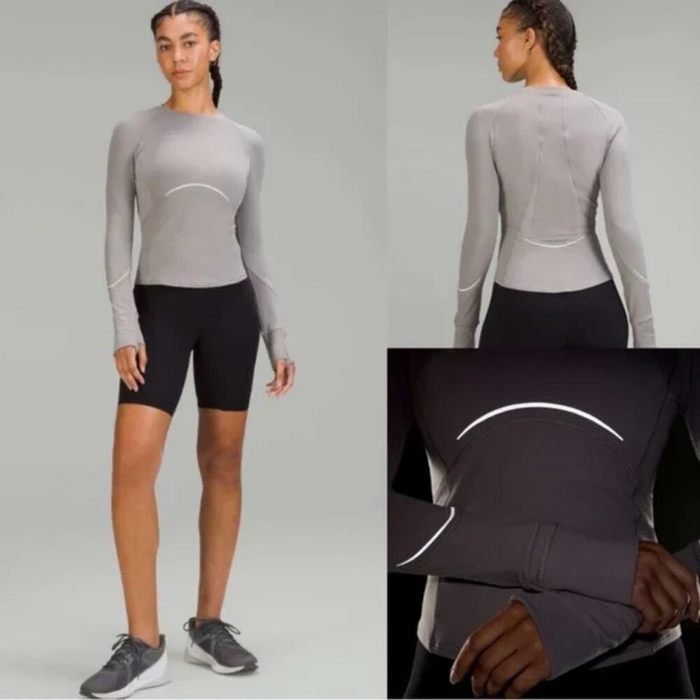 LULULEMON Shirt Womens‎ Small Gray Rulu Reflective Long Sleeve Running Top